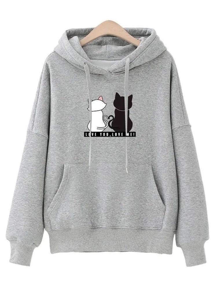 Cat couple Print Hoodie, 10 Colors, M-3XL - Just Cats - Gifts for Cat Lovers