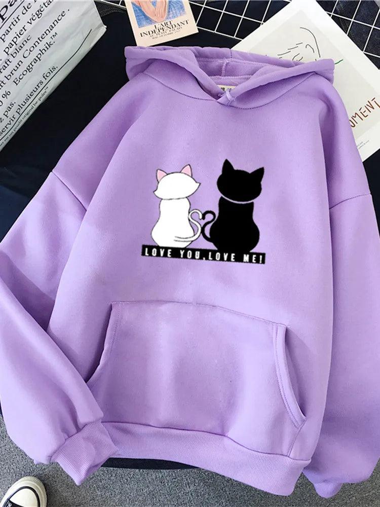 Cat couple Print Hoodie, 10 Colors, M-3XL - Just Cats - Gifts for Cat Lovers