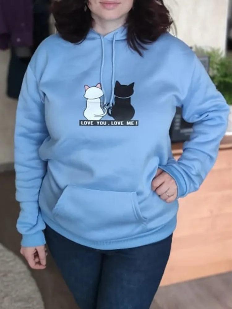 Cat couple Print Hoodie, 10 Colors, M-3XL - Just Cats - Gifts for Cat Lovers