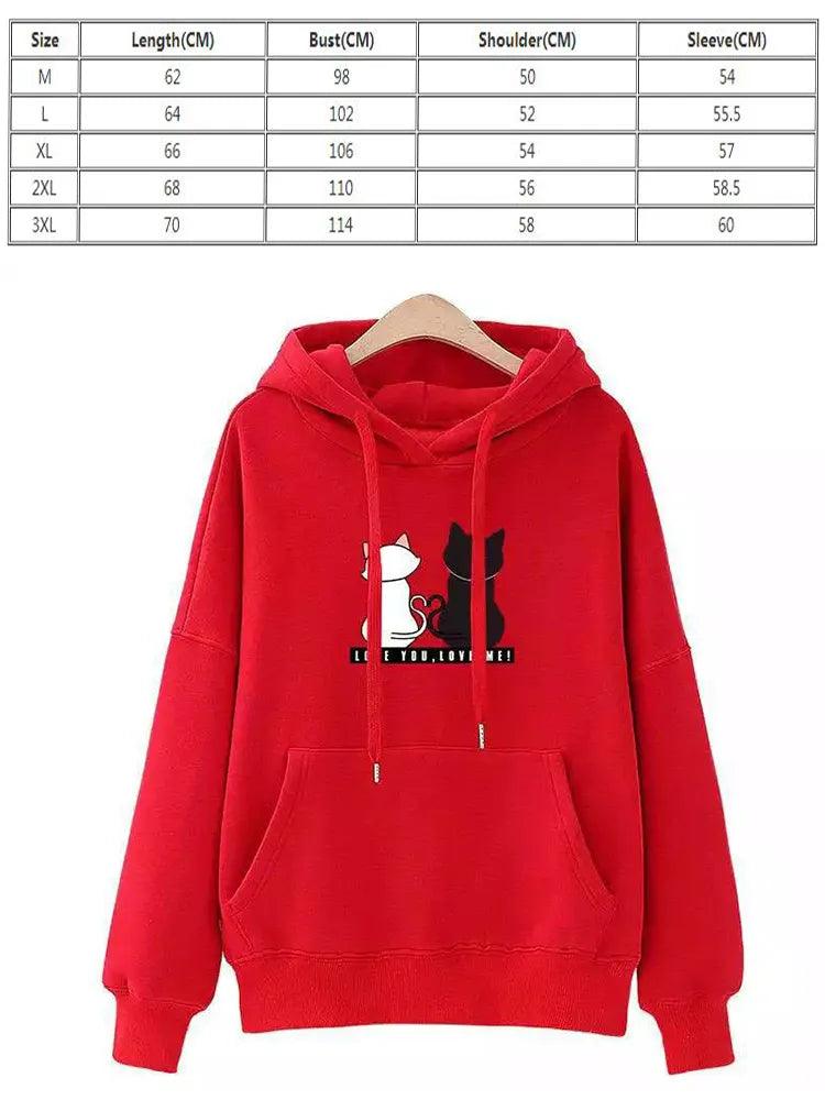 Cat couple Print Hoodie, 10 Colors, M-3XL - Just Cats - Gifts for Cat Lovers