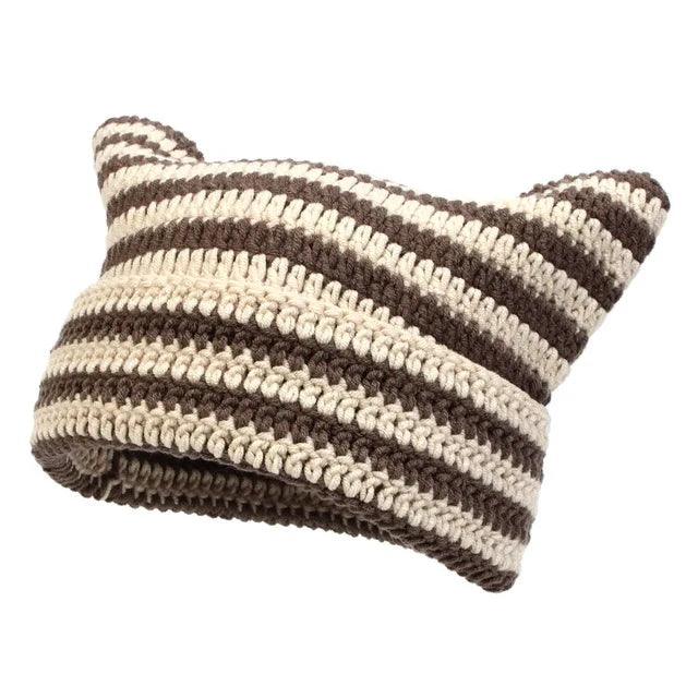 Cat Ears Striped Winter Knit Hat, 7 Colors - Just Cats - Gifts for Cat Lovers