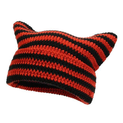 Cat Ears Striped Winter Knit Hat, 7 Colors - Just Cats - Gifts for Cat Lovers