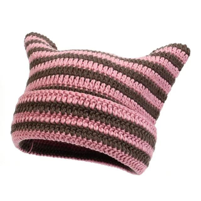 Cat Ears Striped Winter Knit Hat, 7 Colors - Just Cats - Gifts for Cat Lovers