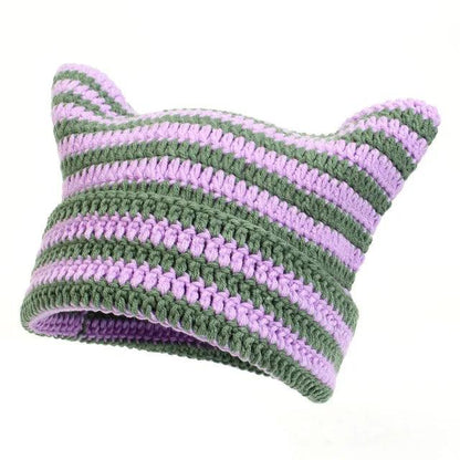 Cat Ears Striped Winter Knit Hat, 7 Colors - Just Cats - Gifts for Cat Lovers