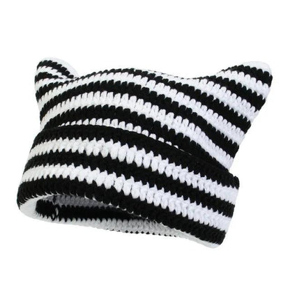 Cat Ears Striped Winter Knit Hat, 7 Colors - Just Cats - Gifts for Cat Lovers