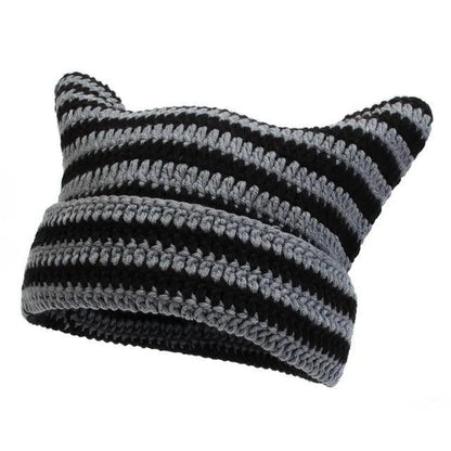 Cat Ears Striped Winter Knit Hat, 7 Colors - Just Cats - Gifts for Cat Lovers