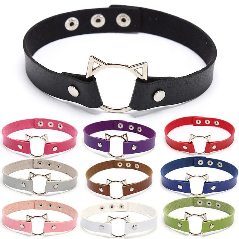 Cat head PU Leather Choker, 9 colors - Just Cats - Gifts for Cat Lovers