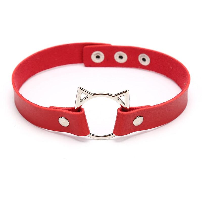 Cat head PU Leather Choker, 9 colors - Just Cats - Gifts for Cat Lovers