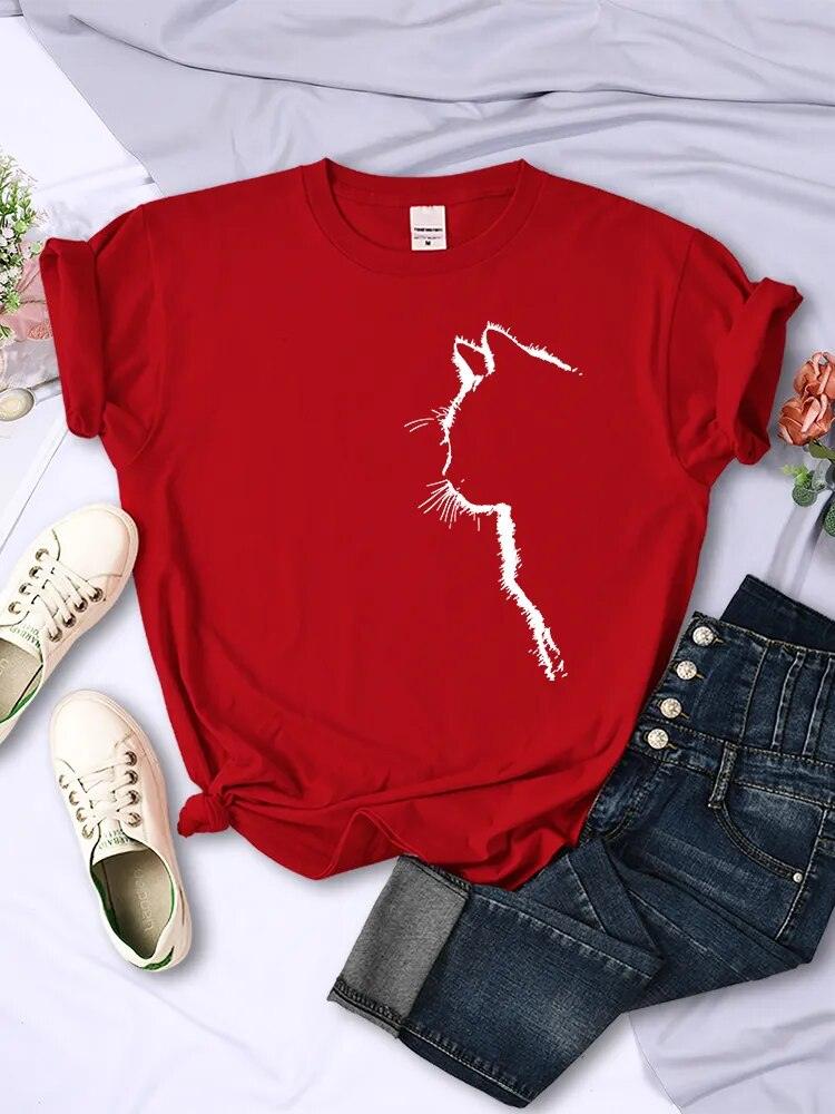 Cat Outline Printed T-shirt, 10 Colors, S-3XL - Just Cats - Gifts for Cat Lovers