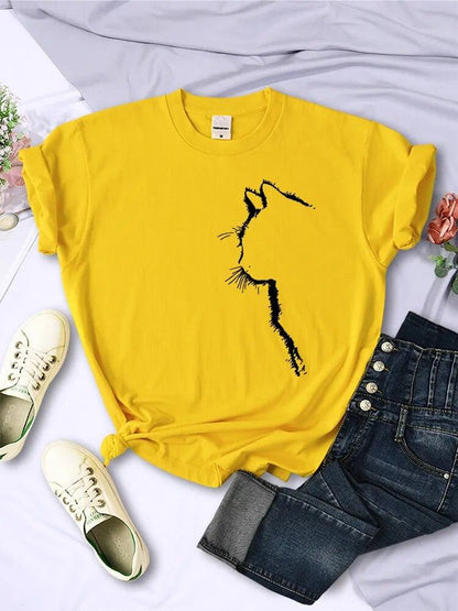 Cat Outline Printed T-shirt, 10 Colors, S-3XL - Just Cats - Gifts for Cat Lovers