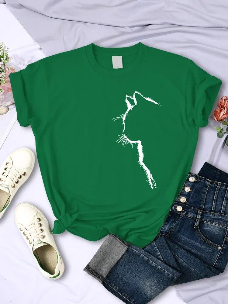 Cat Outline Printed T-shirt, 10 Colors, S-3XL - Just Cats - Gifts for Cat Lovers