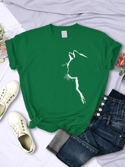 Cat Outline Printed T-shirt, 10 Colors, S-3XL - Just Cats - Gifts for Cat Lovers