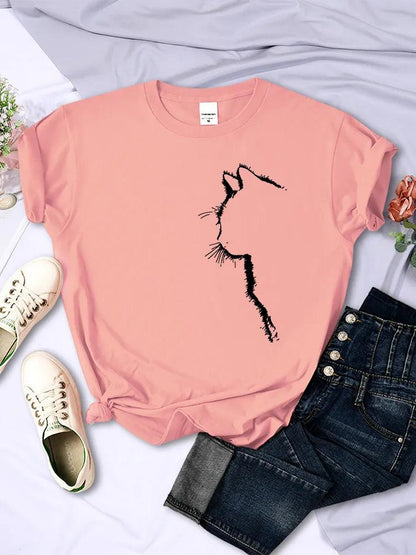 Cat Outline Printed T-shirt, 10 Colors, S-3XL - Just Cats - Gifts for Cat Lovers