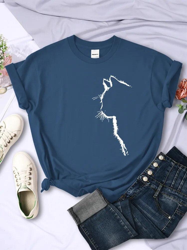 Cat Outline Printed T-shirt, 10 Colors, S-3XL - Just Cats - Gifts for Cat Lovers