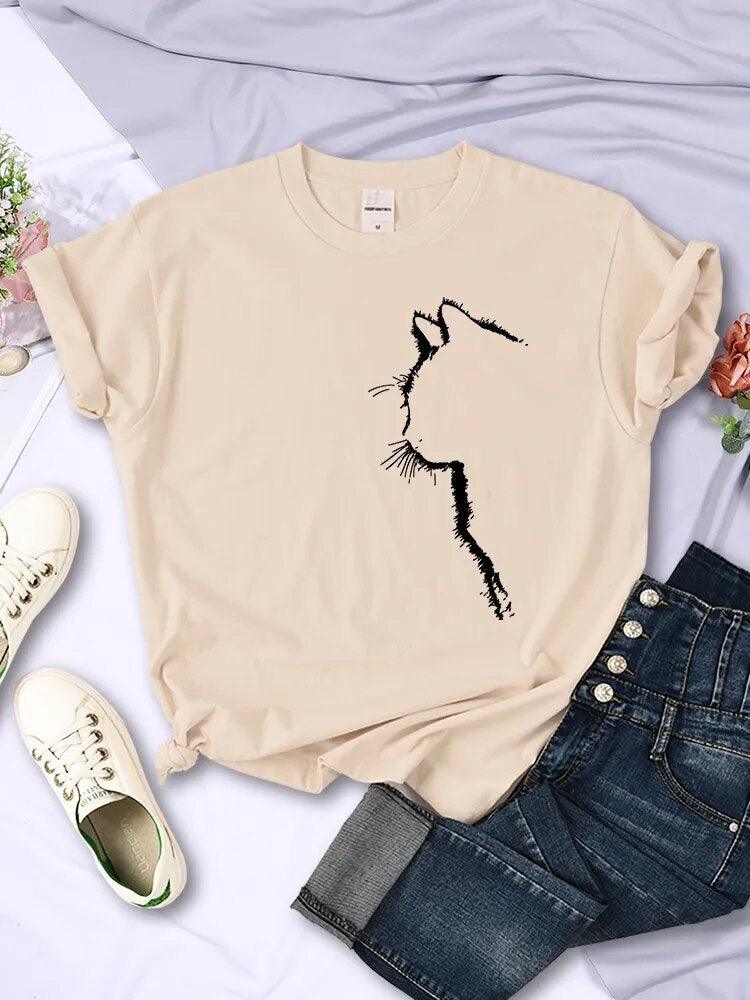 Cat Outline Printed T-shirt, 10 Colors, S-3XL - Just Cats - Gifts for Cat Lovers