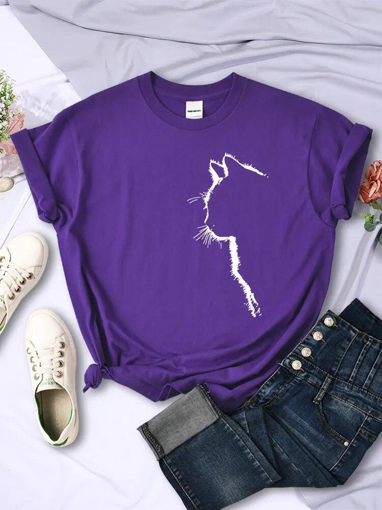 Cat Outline Printed T-shirt, 10 Colors, S-3XL - Just Cats - Gifts for Cat Lovers