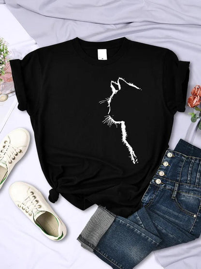 Cat Outline Printed T-shirt, 10 Colors, S-3XL - Just Cats - Gifts for Cat Lovers