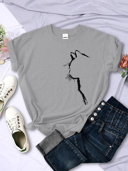 Cat Outline Printed T-shirt, 10 Colors, S-3XL - Just Cats - Gifts for Cat Lovers