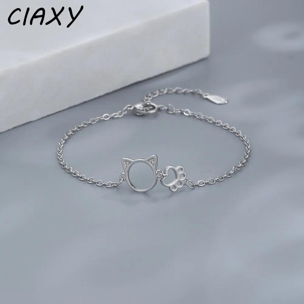 Cat Paw and Head Chain Bracelet, Silver - Just Cats - Gifts for Cat Lovers