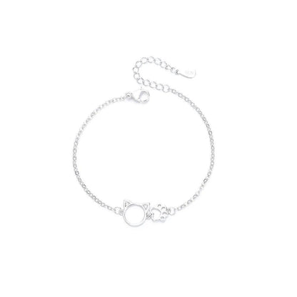 Cat Paw and Head Chain Bracelet, Silver - Just Cats - Gifts for Cat Lovers