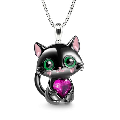 Cat pendant Necklace with Heart-Shaped Crystal - Just Cats - Gifts for Cat Lovers