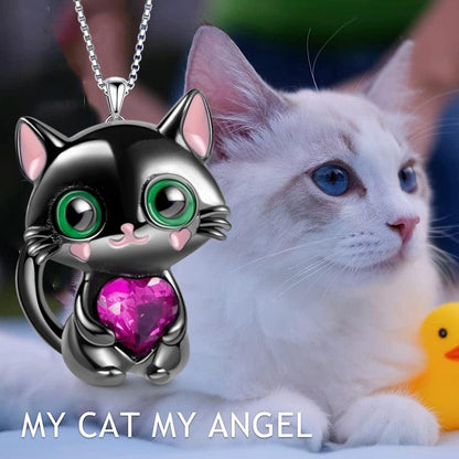 Cat pendant Necklace with Heart-Shaped Crystal - Just Cats - Gifts for Cat Lovers