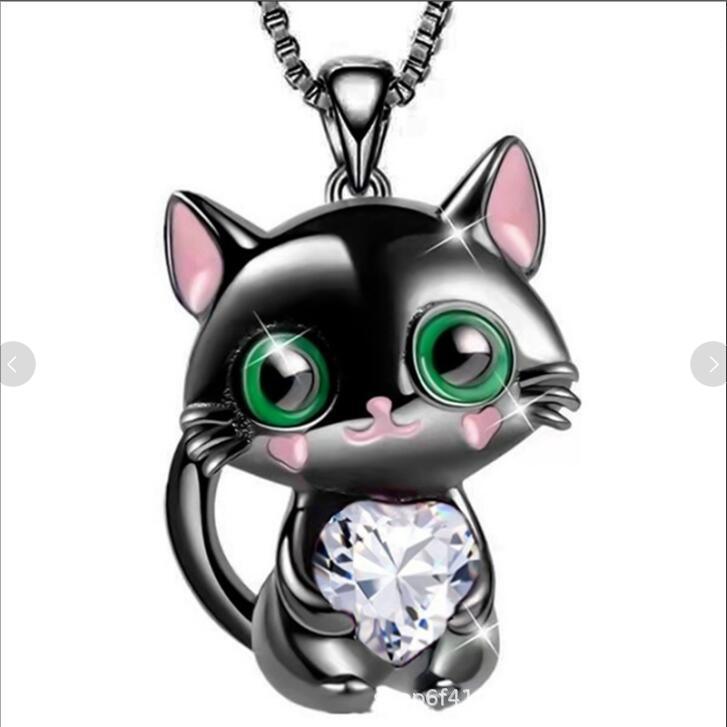 Cat pendant Necklace with Heart-Shaped Crystal - Just Cats - Gifts for Cat Lovers