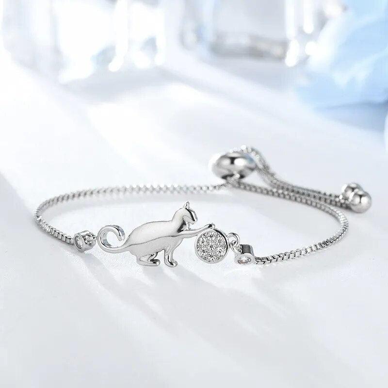 Cat Playing With Zircon Ball Adjustable Bracelet - Just Cats - Gifts for Cat Lovers