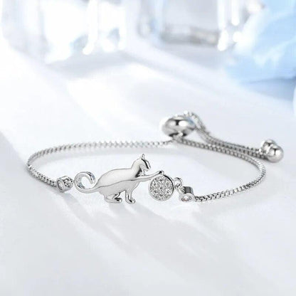 Cat Playing With Zircon Ball Adjustable Bracelet - Just Cats - Gifts for Cat Lovers