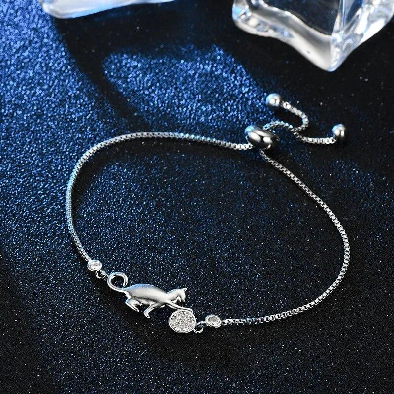 Cat Playing With Zircon Ball Adjustable Bracelet - Just Cats - Gifts for Cat Lovers