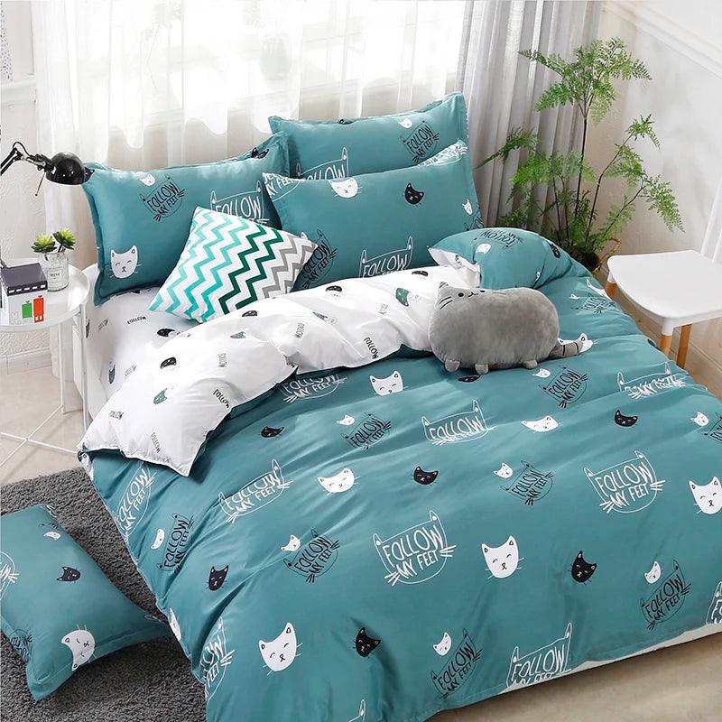 Cat Print Bed set, Blue/Pink - Just Cats - Gifts for Cat Lovers