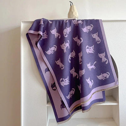 Cat Print Faux Cashmere Winter Shalw Scarf, 20 Desings - Just Cats - Gifts for Cat Lovers