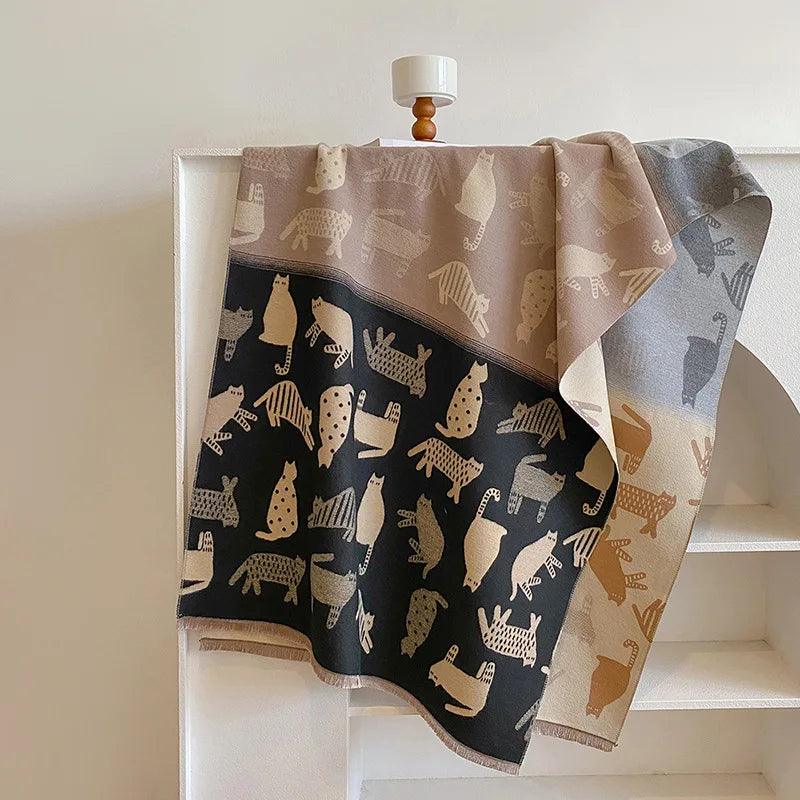 Cat Print Faux Cashmere Winter Shalw Scarf, 20 Desings - Just Cats - Gifts for Cat Lovers