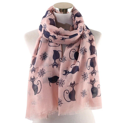 Cat Print Shawl Scarves, 4 Designs in Various Colors - Just Cats - Gifts for Cat Lovers