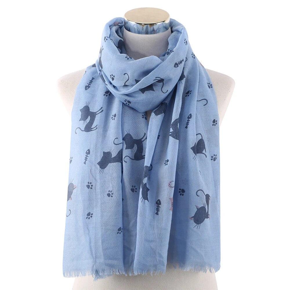 Cat Print Shawl Scarves, 4 Designs in Various Colors - Just Cats - Gifts for Cat Lovers