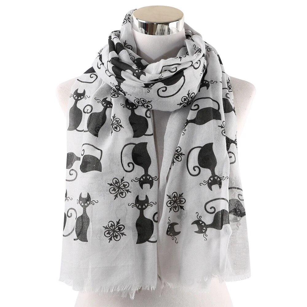 Cat Print Shawl Scarves, 4 Designs in Various Colors - Just Cats - Gifts for Cat Lovers