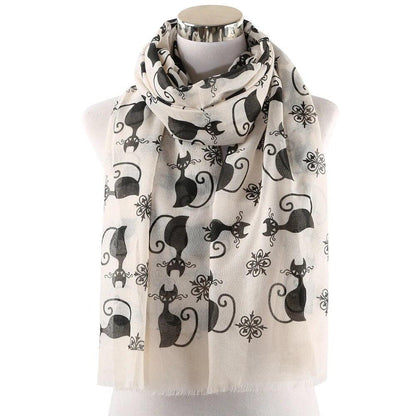 Cat Print Shawl Scarves, 4 Designs in Various Colors - Just Cats - Gifts for Cat Lovers