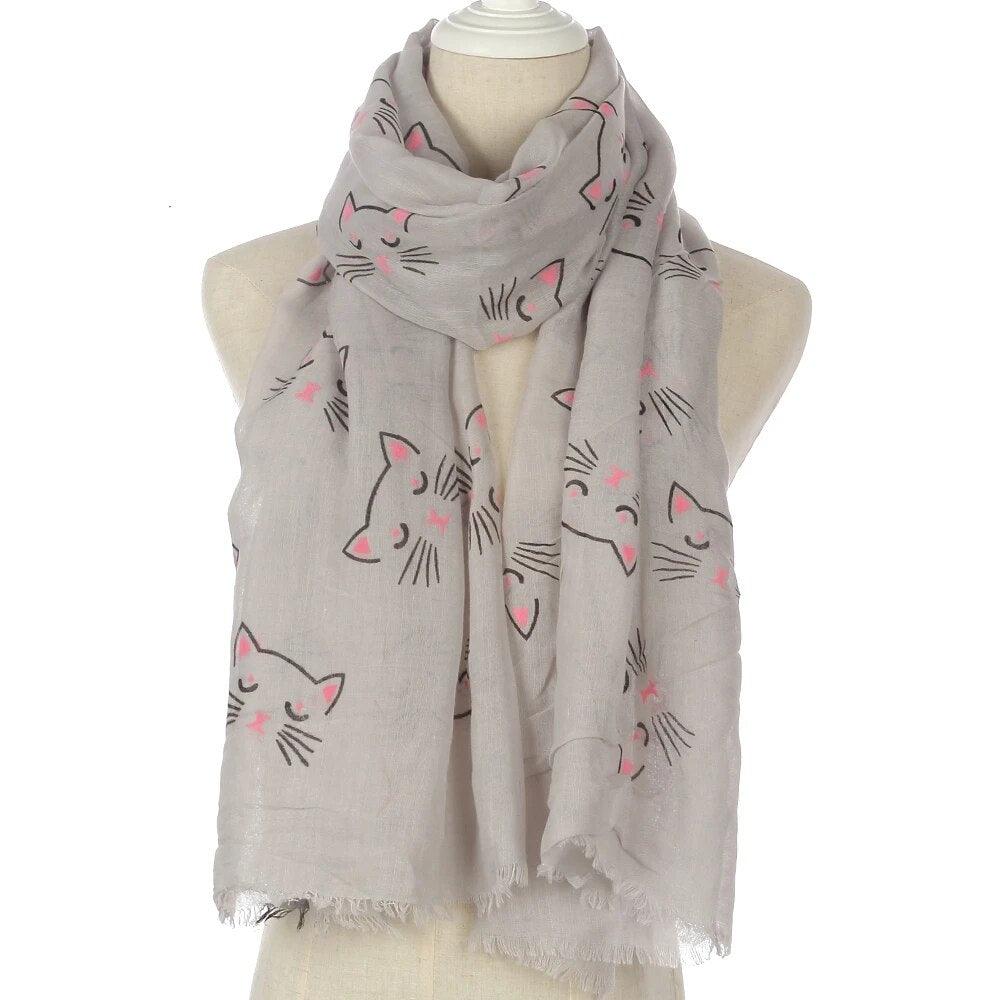 Cat Print Shawl Scarves, 4 Designs in Various Colors - Just Cats - Gifts for Cat Lovers