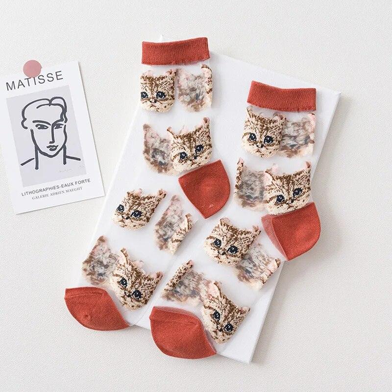 Cat Print Transparent Socks, 6 Colors - Just Cats - Gifts for Cat Lovers