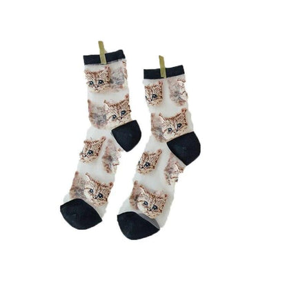 Cat Print Transparent Socks, 6 Colors - Just Cats - Gifts for Cat Lovers