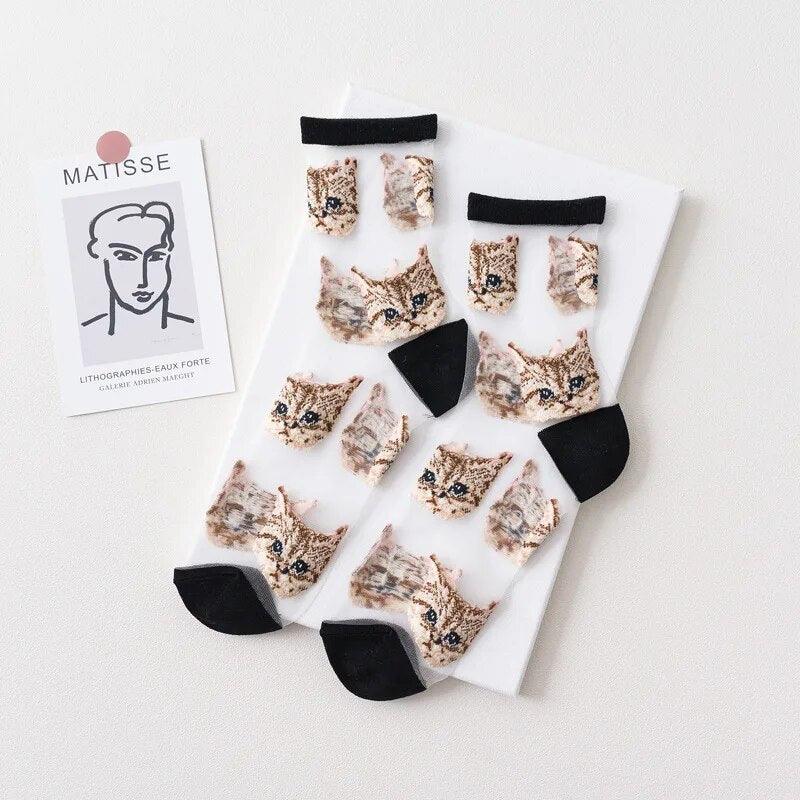 Cat Print Transparent Socks, 6 Colors - Just Cats - Gifts for Cat Lovers