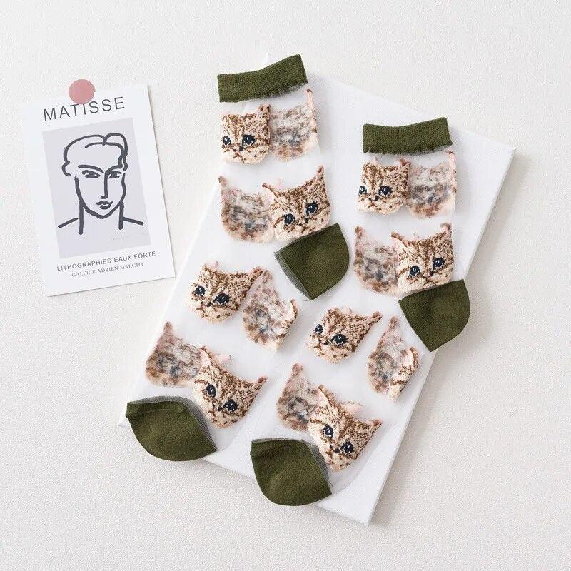 Cat Print Transparent Socks, 6 Colors - Just Cats - Gifts for Cat Lovers