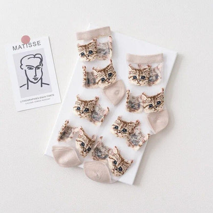 Cat Print Transparent Socks, 6 Colors - Just Cats - Gifts for Cat Lovers