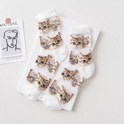 Cat Print Transparent Socks, 6 Colors - Just Cats - Gifts for Cat Lovers