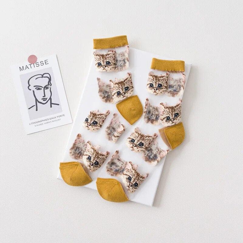 Cat Print Transparent Socks, 6 Colors - Just Cats - Gifts for Cat Lovers