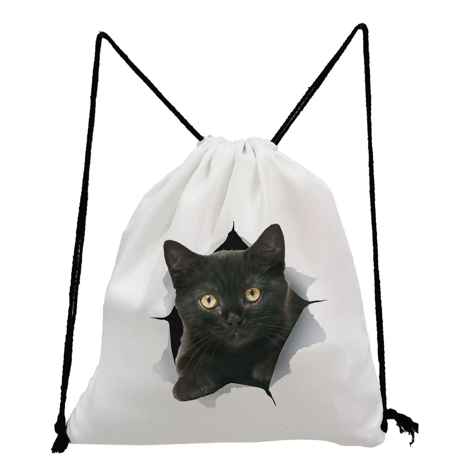 Cat Printed Drawstring Backpack, 13 varieties - Just Cats - Gifts for Cat Lovers