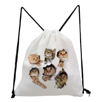 Cat Printed Drawstring Backpack, 13 varieties - Just Cats - Gifts for Cat Lovers