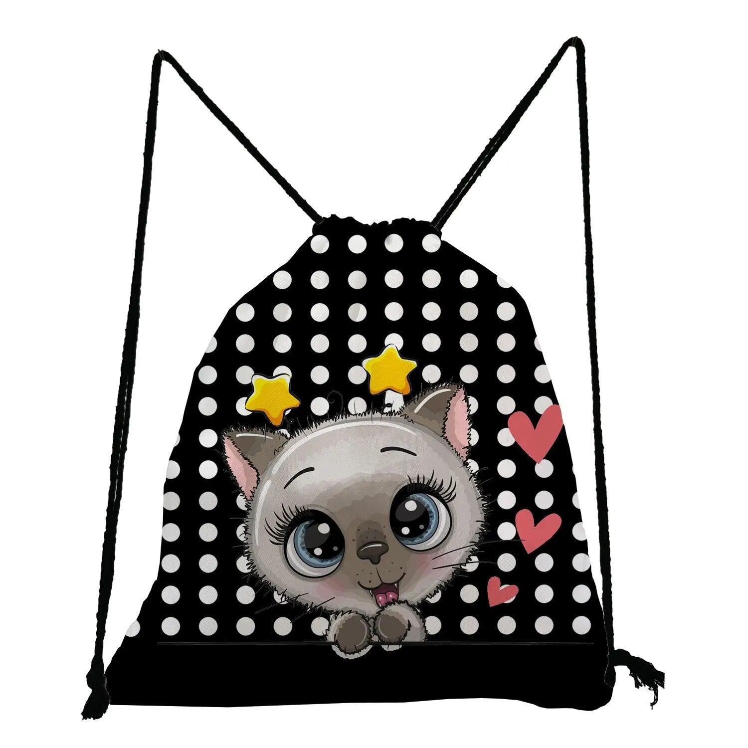 Cat Printed Drawstring Backpack, 13 varieties - Just Cats - Gifts for Cat Lovers