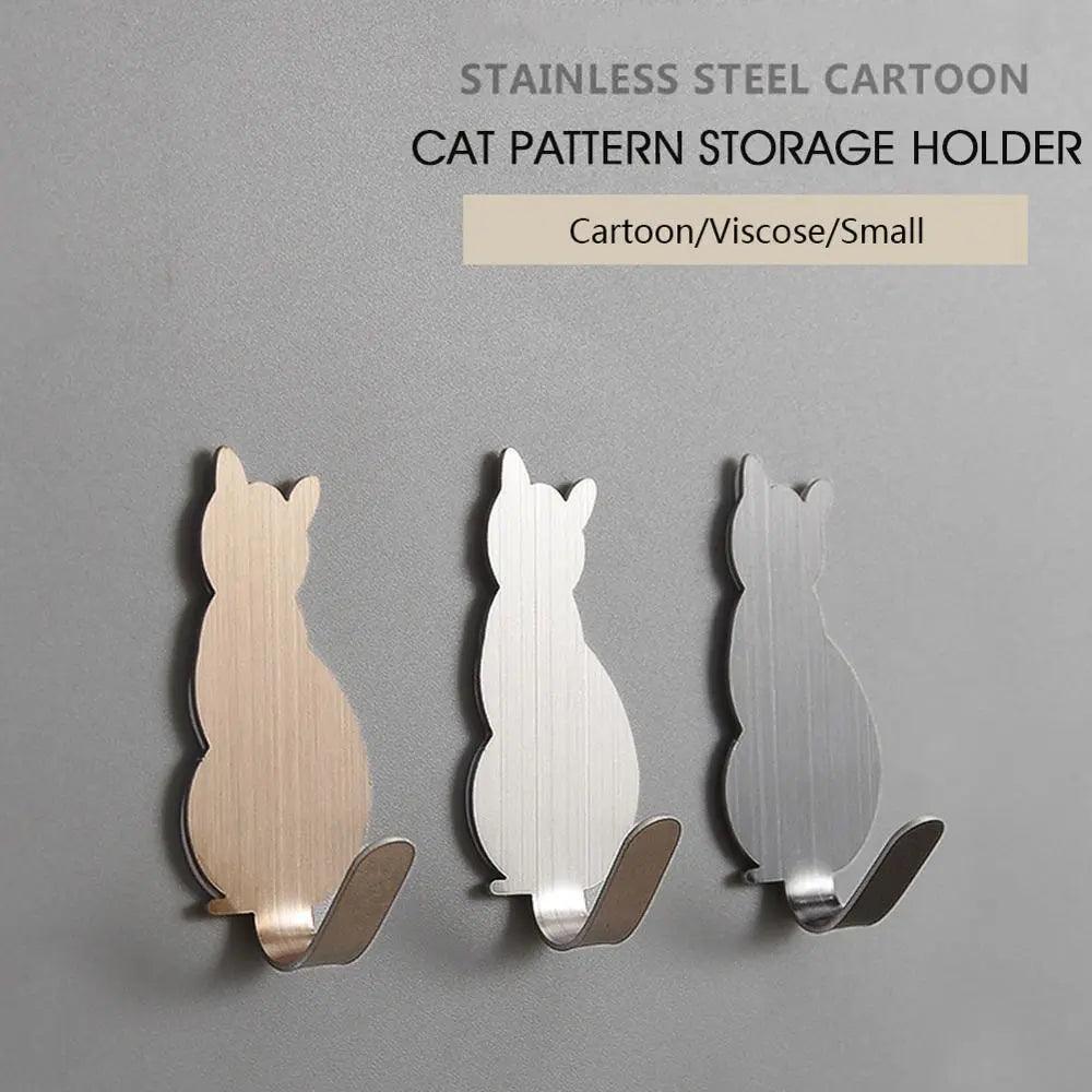 Cat Shaped Adhesive Wall Hooks, 2Pcs 3 Colors - Just Cats - Gifts for Cat Lovers