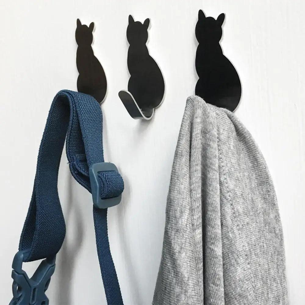 Cat Shaped Adhesive Wall Hooks, 2Pcs 3 Colors - Just Cats - Gifts for Cat Lovers